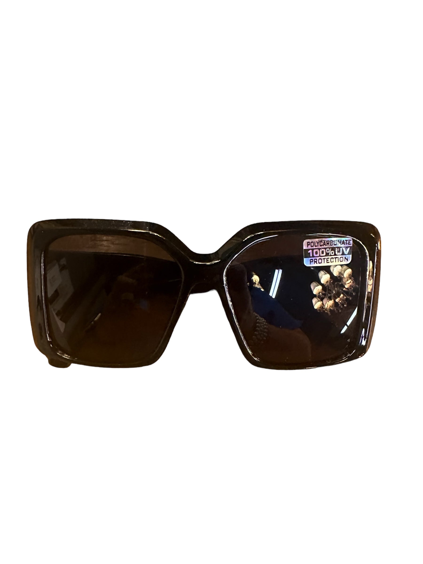 Square Frame Sunglasses with thick black frames. 100% UV Protection. Available in sizes: Small, Medium, Large.