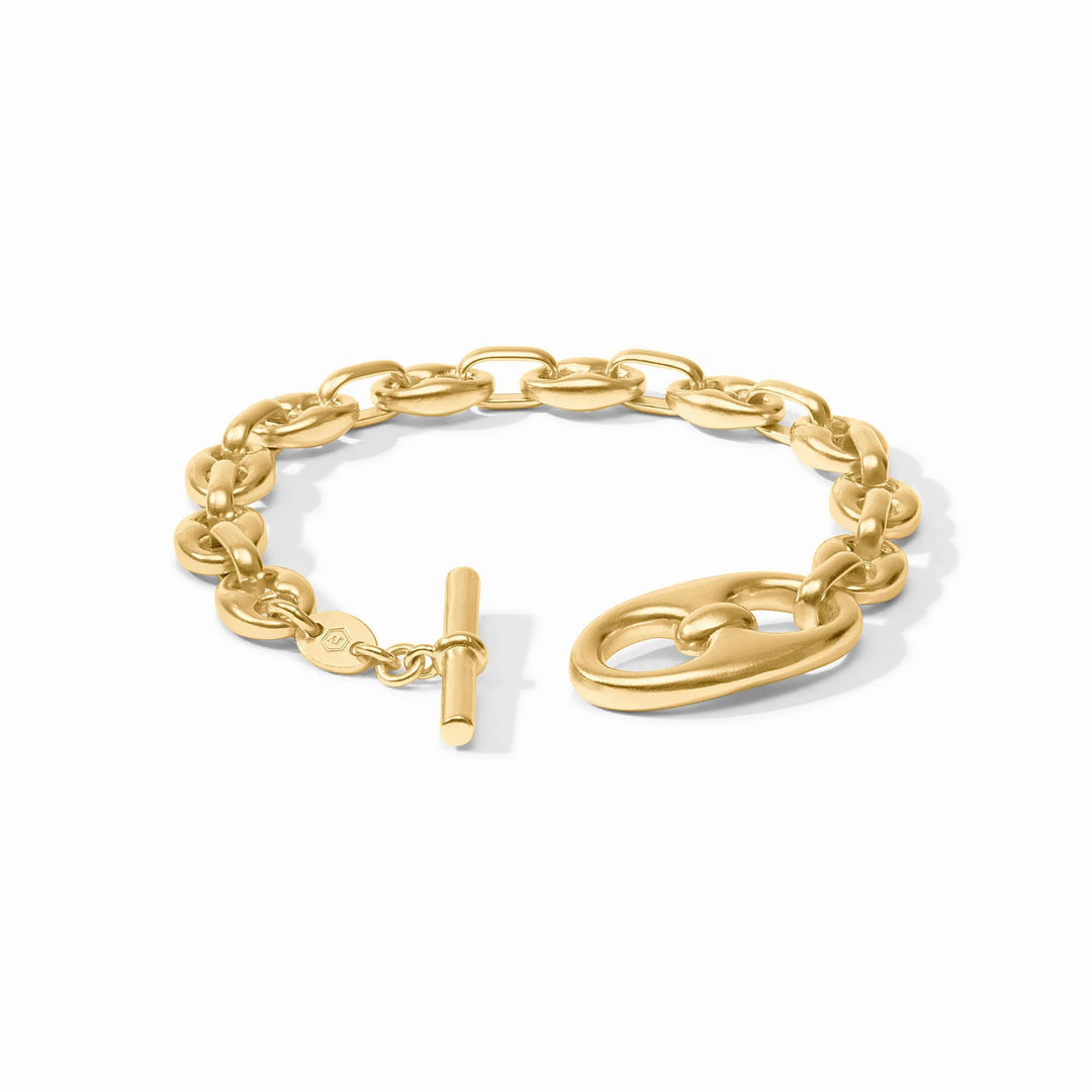 Laguna Demi Link Bracelet: 24K gold, oval links, toggle clasp. Available in multiple sizes. Modern and elegant design.