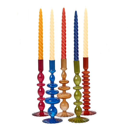 Handblown Jeweled Tone Tapered Glass Candle Holder