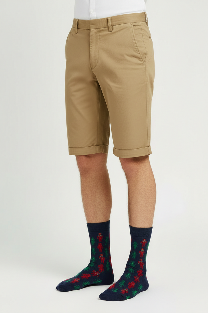 Men’s navy blue nutcracker socks with red and green pattern. Available in all standard sizes.