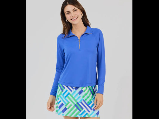 Royal blue Saratoga Half-Zip top with UPF protection, available in sizes XS-XL.