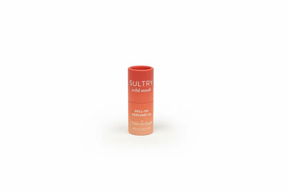 Coral cylindrical "Keychain Mini Rollerball Perfume," alcohol-free, gentle, available in mini size.