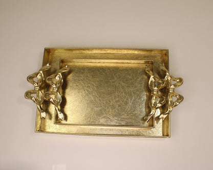 Glided Gold Metal Trays with Bow Handles