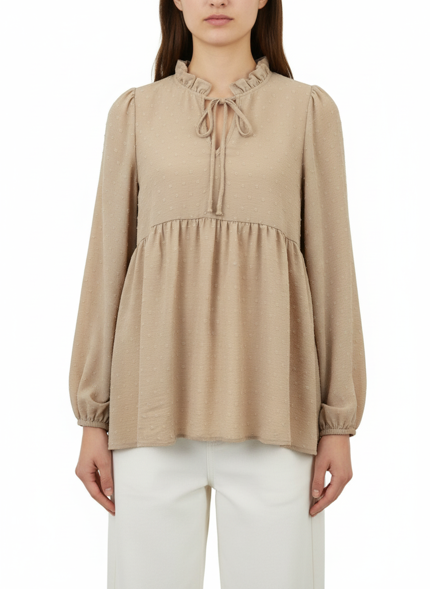 Beige Long Sleeve Top | White Birch