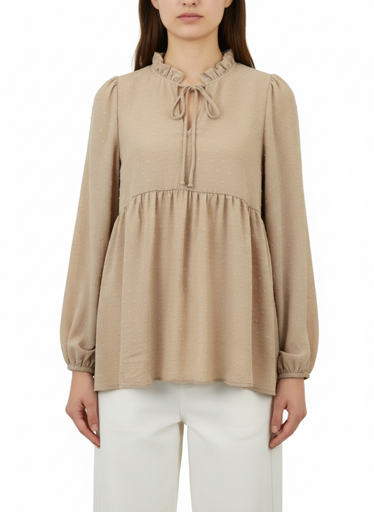 Beige Long Sleeve Top | White Birch