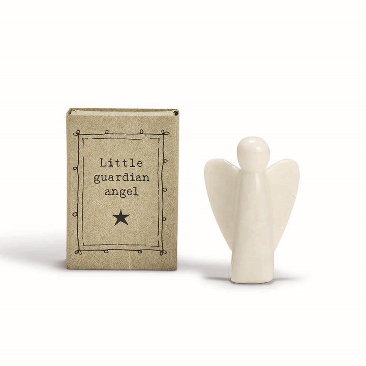Small, cream-colored East of India ceramic angel figurine.
