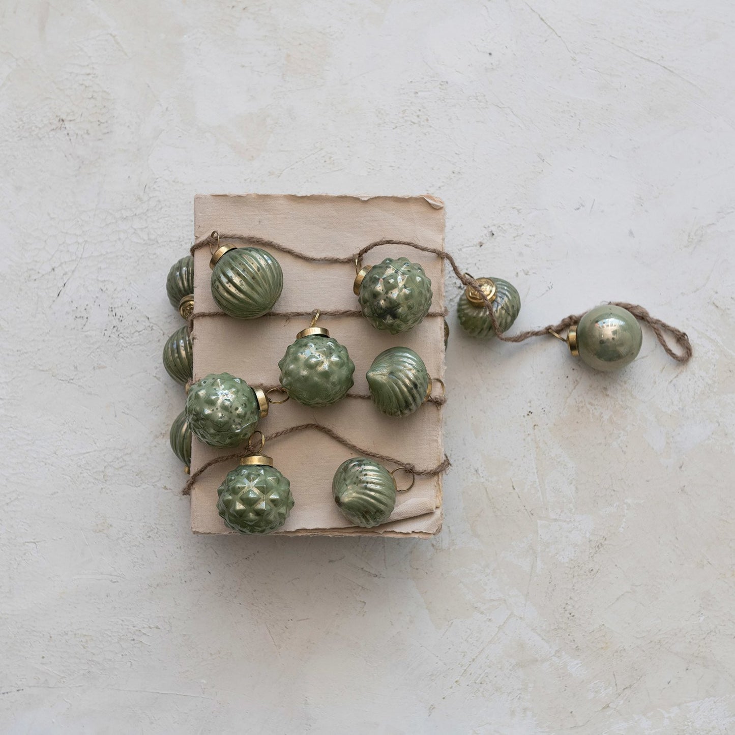 Embossed Recycled Mercury Glass Ball Ornament Garland