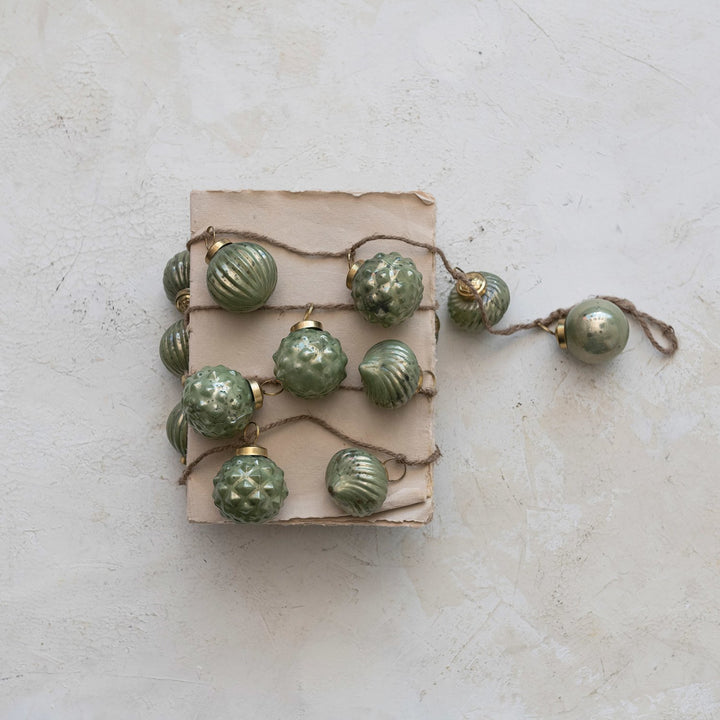 Embossed Recycled Mercury Glass Ball Ornament Garland - Green.