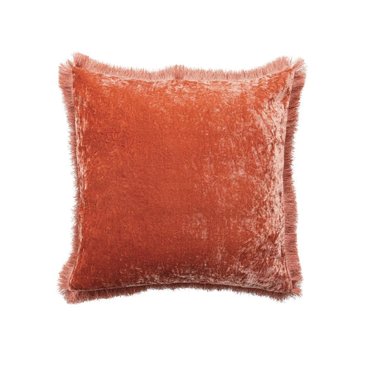 Clay 20” Square Fabric Blend Pillow w/ Eyelash Fringe