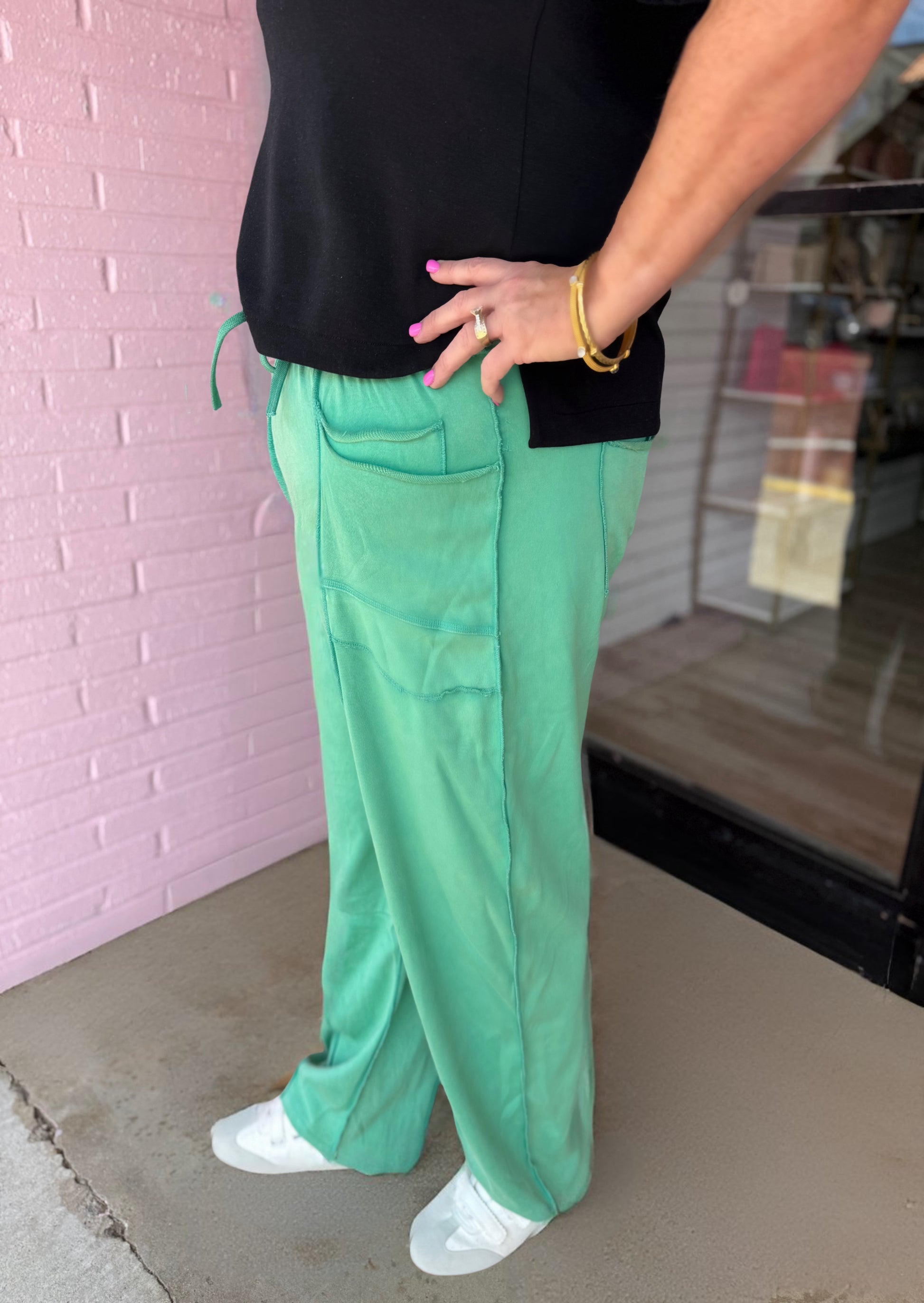 Mineral Wash Barrel Fit Utility Knit Pants with large pockets. Available in sizes XS-XL.