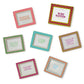 Set of seven colorful porcelain desk trays with decorative borders, each featuring a unique quote. Available in assorted sizes.