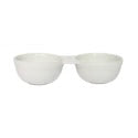 Two small white ceramic bowls joined by a central bridge; available in small and large sizes.