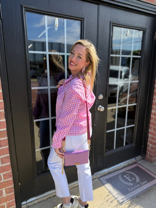 Pink Gingham Long Sleeve Ruffle Shirt