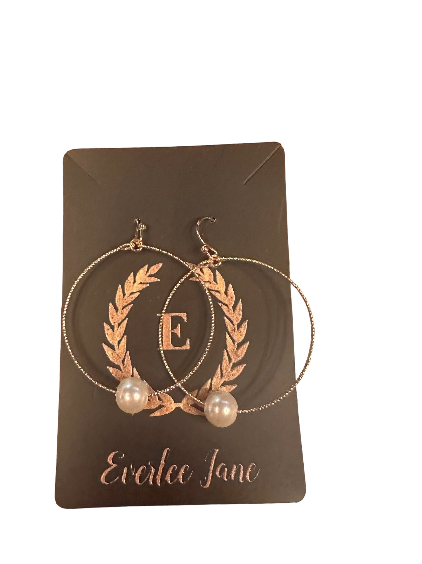 Pearl Hoop Earrings: Single white pearl bead, gold initial pendant "E," textured gold finish. Sizes available: One size.