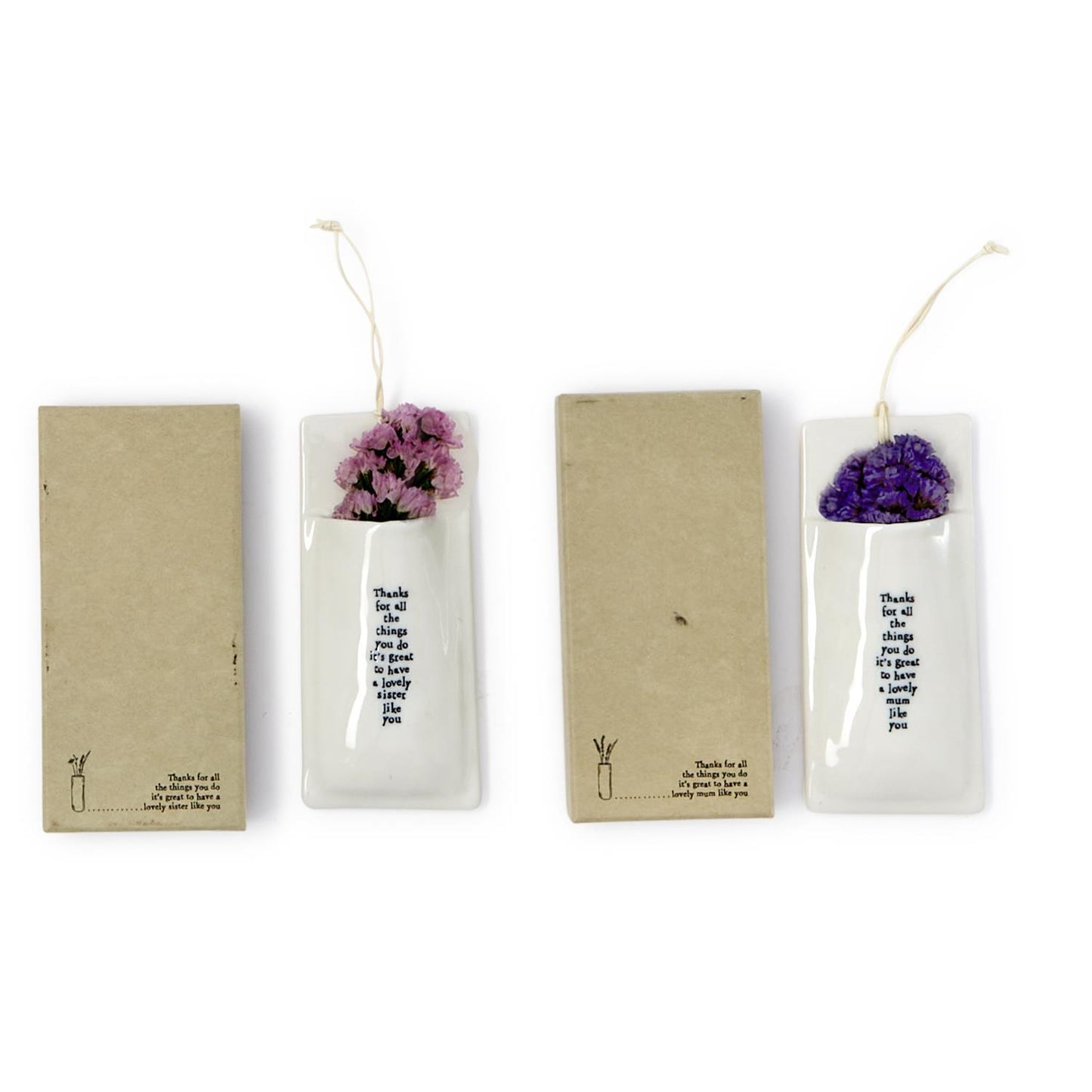 Set of four bookmarks with real dried flowers in clear plastic and vase-illustrated sleeves. Size details unavailable.