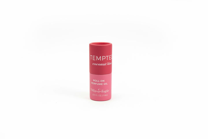 Pink "Tempted coconut kiss" Keychain Mini Rollerball Perfume, gentle for sensitive skin. Available in mini size.