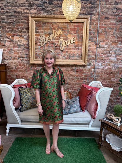 Falling Leaves Floral Jacquard Shift Dress