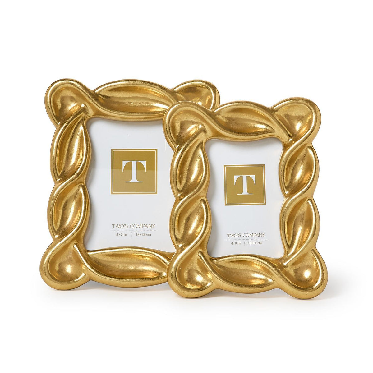 Two Infinity Gold Leaf Frames with wavy, ribbon-like edges. Available sizes: 5x7 and 8x10 inches.