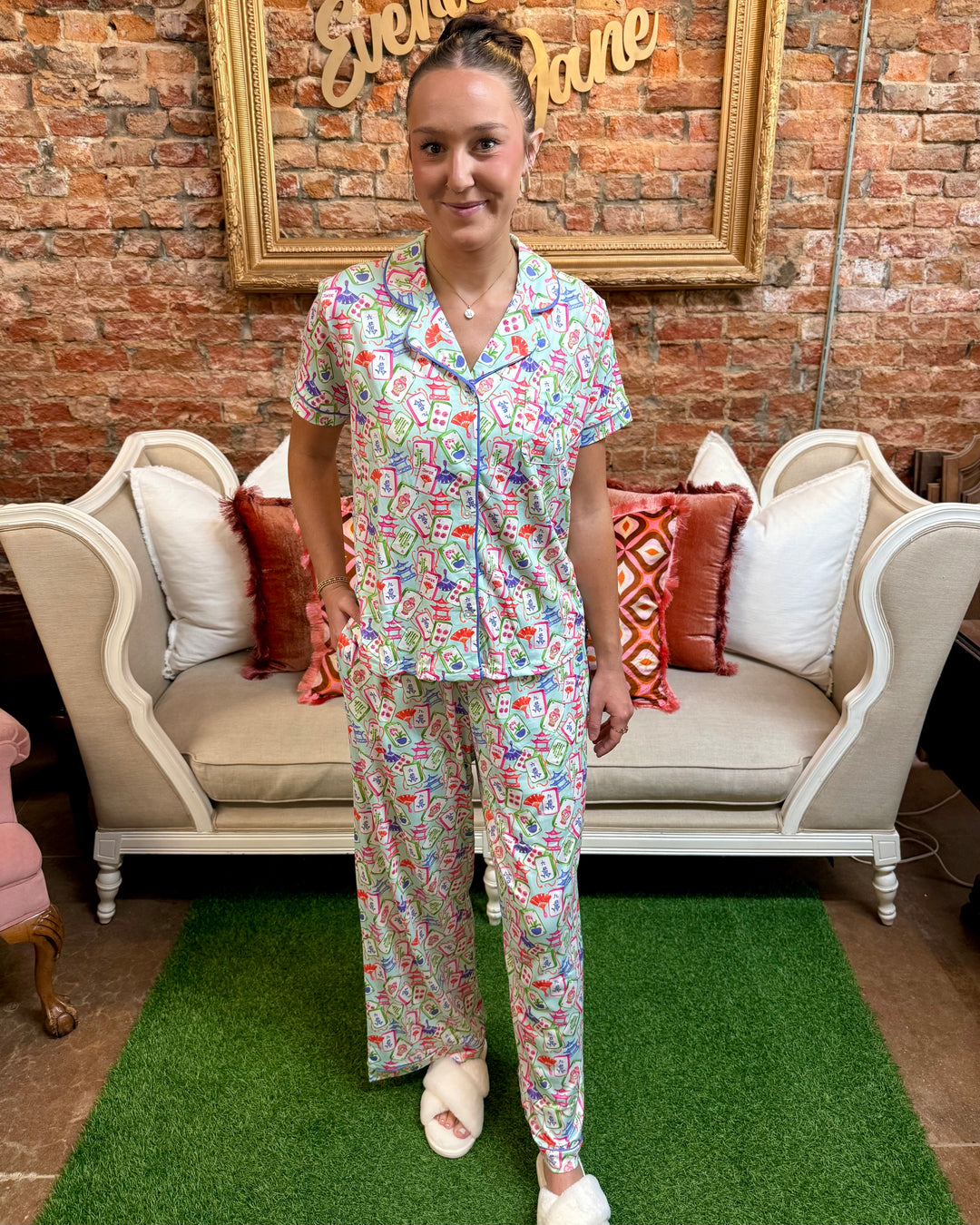 Mahjong Dreams Short Sleeve & Pants set (sold separately), available in sizes XS-XL.
