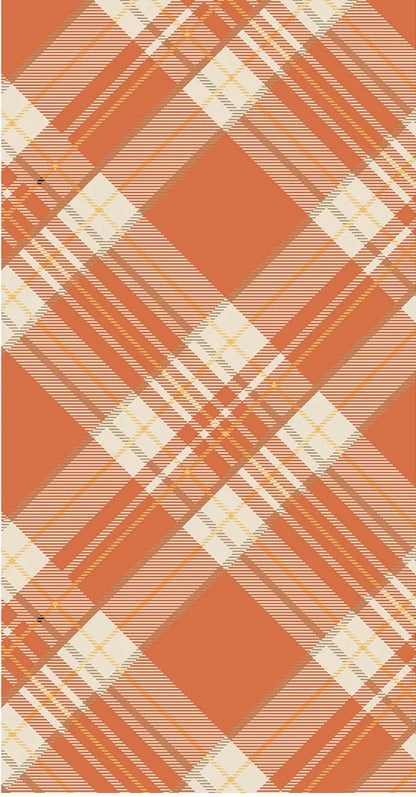 Orange Plaid Table Napkins feature a plaid pattern in orange, cream, and white with diamond shapes. Available sizes: 18″x18″ and 20″x20″.