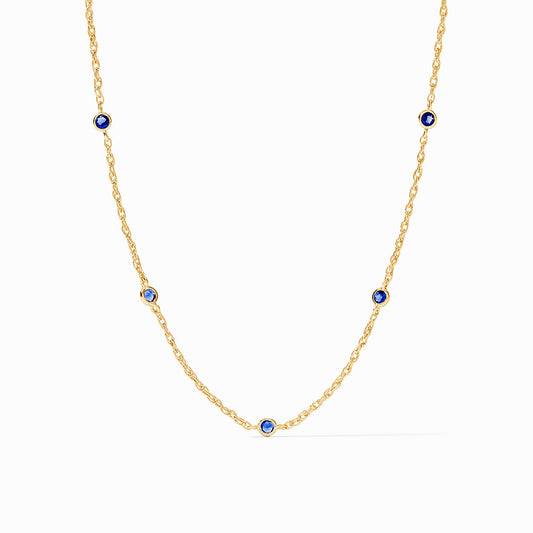 Celeste Delicate Station Necklace - Gold Sapphire Blue