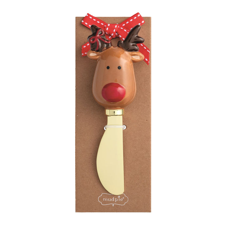 Christmas Whimsy Spreader with reindeer head handle, red nose, and antlers.