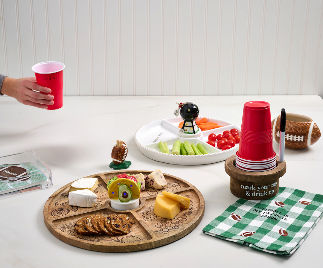 Football Napkin Weight Set on table; available in standard size.