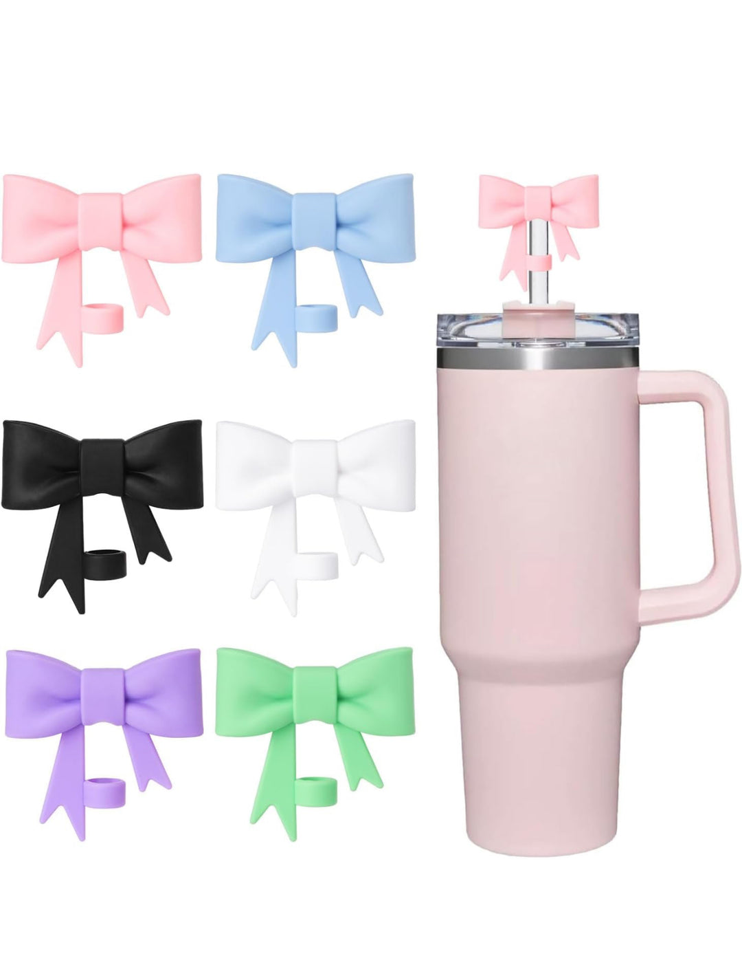 Pink tumbler with handle and lid; available in multiple sizes.