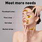 Crystal Collagen Gold Powder Eye Mask patches target forehead lines, fine lines, and dark circles; available in various sizes.