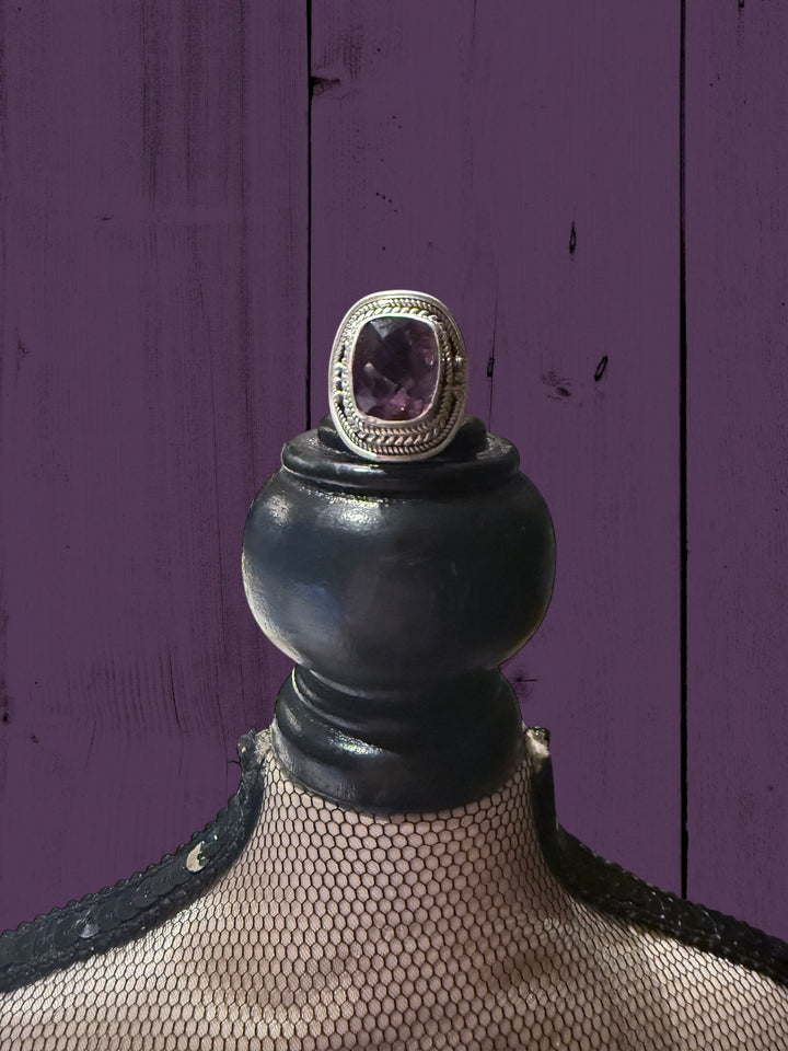 Large, square purple amethyst ring. Sizes available: 6, 7, 8.