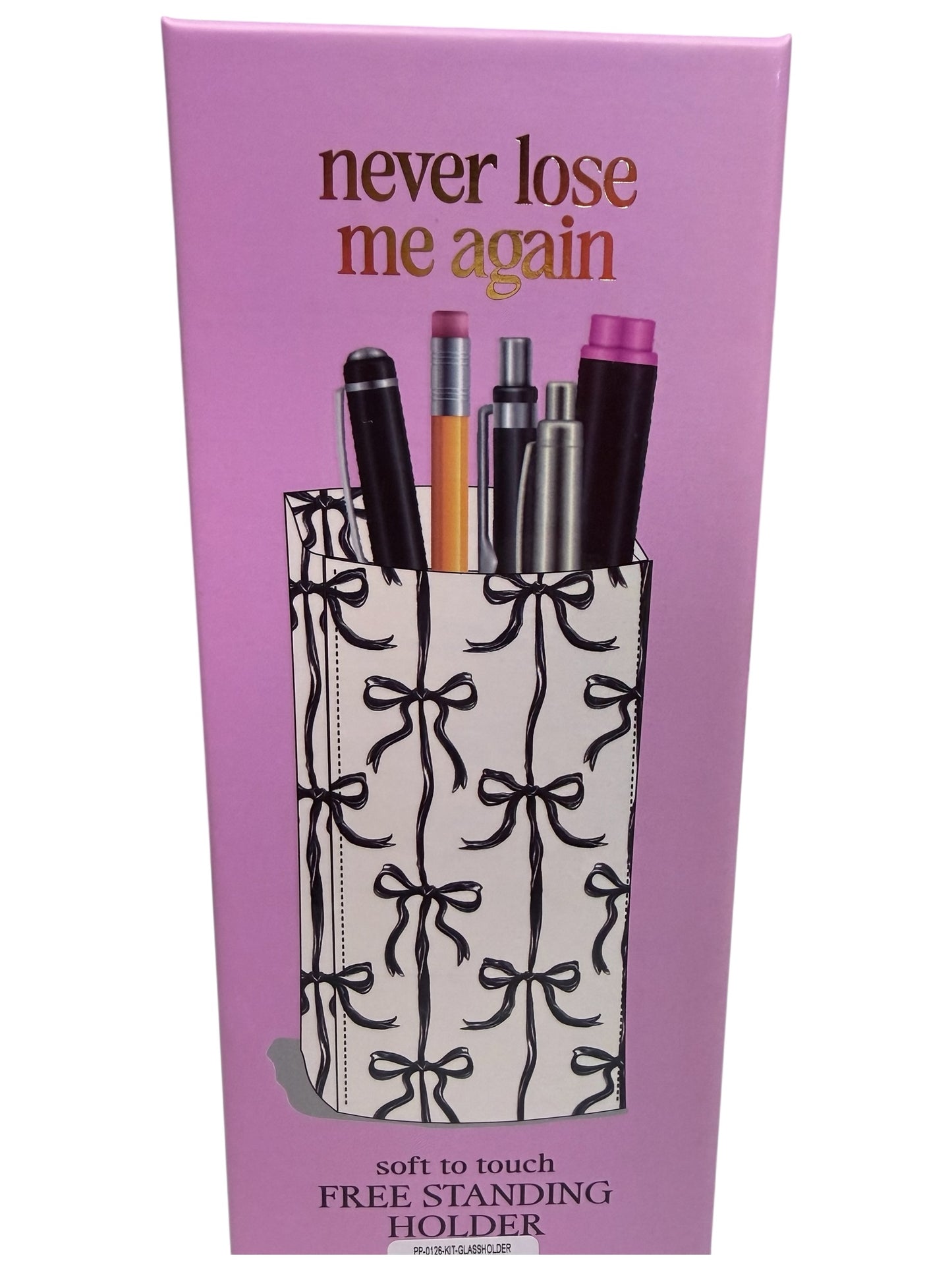 Free Standing Glasses Holder with black bow patterns, soft to touch. Sizes available: small, medium, large.