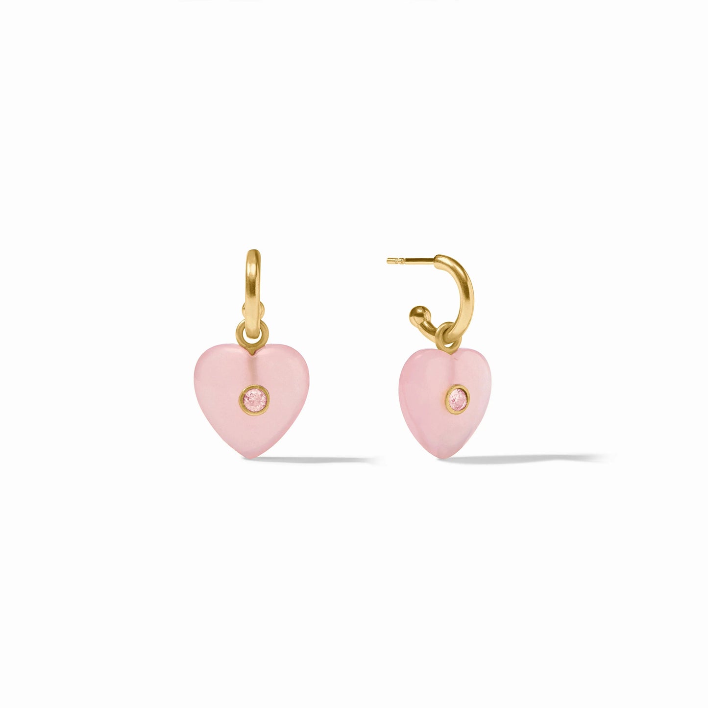 Heart Hoop and Charm Earring Pink Quartz