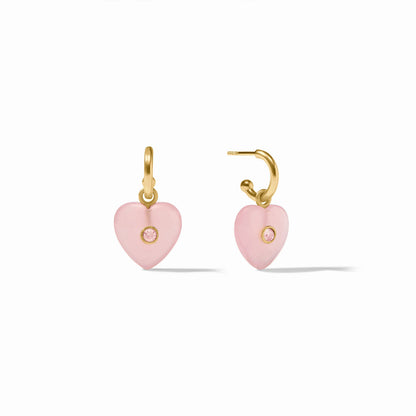 Heart Hoop and Charm Earring Pink Quartz