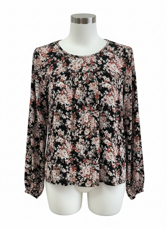 Black Floral Long Sleeve Floral Top