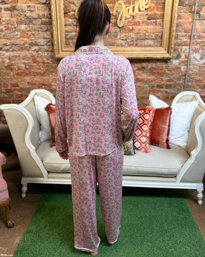 Charlotte Thistle Vines Pink Set: luxe modal women’s pajamas. Available in sizes XS–XL.