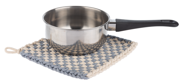 Cotton Crochet Check Pot Holder, handmade from blue and white yarn. Available in multiple sizes.