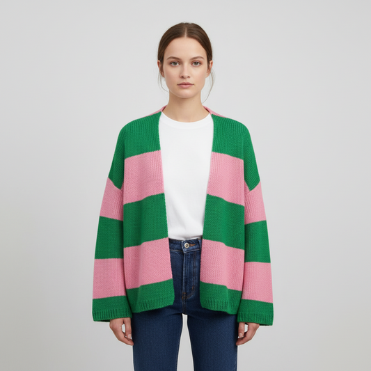 Green and Pink Stripped Cardigan