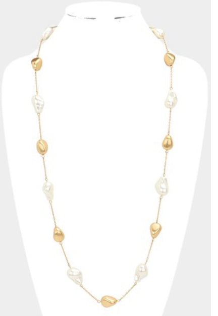 Pearl Abstract Metal Long Necklace