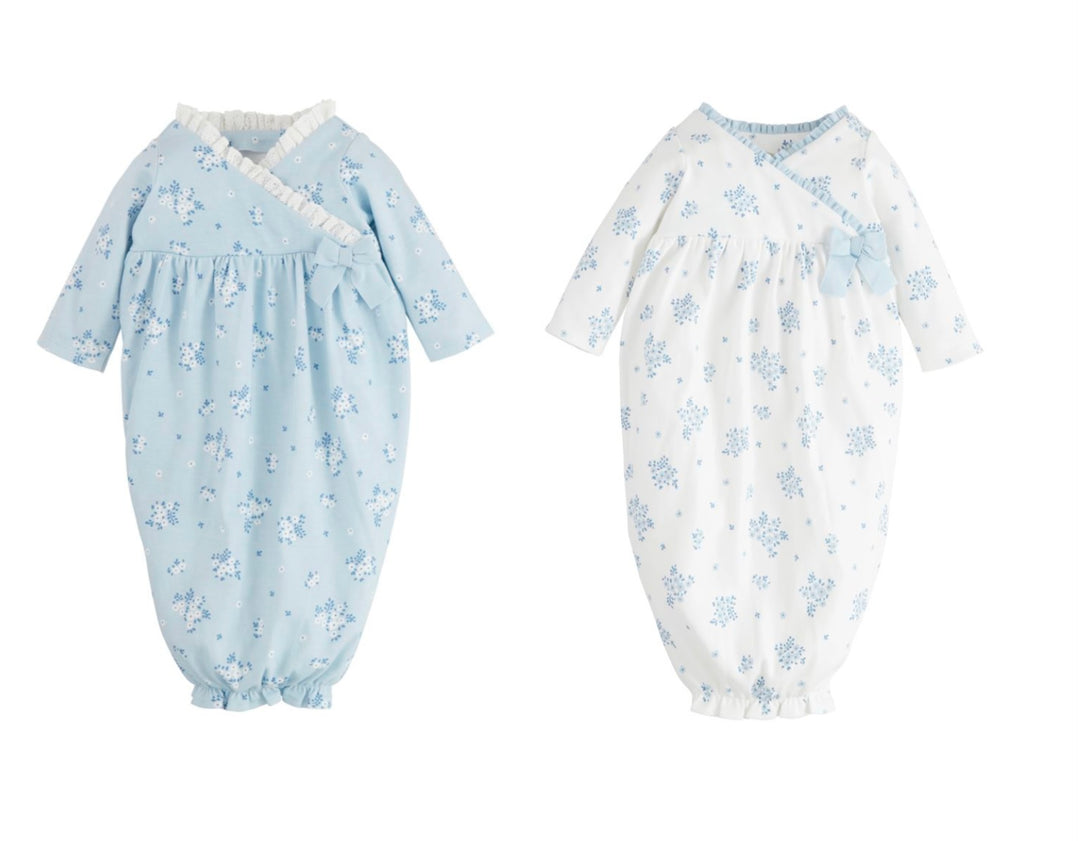 Blue and white kimono side bow and ruffle hem.