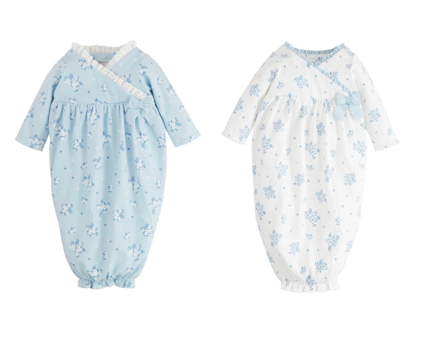 Blue and white kimono side bow and ruffle hem.