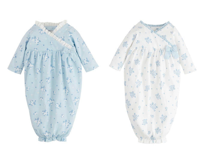 Blue and white kimono side bow and ruffle hem.