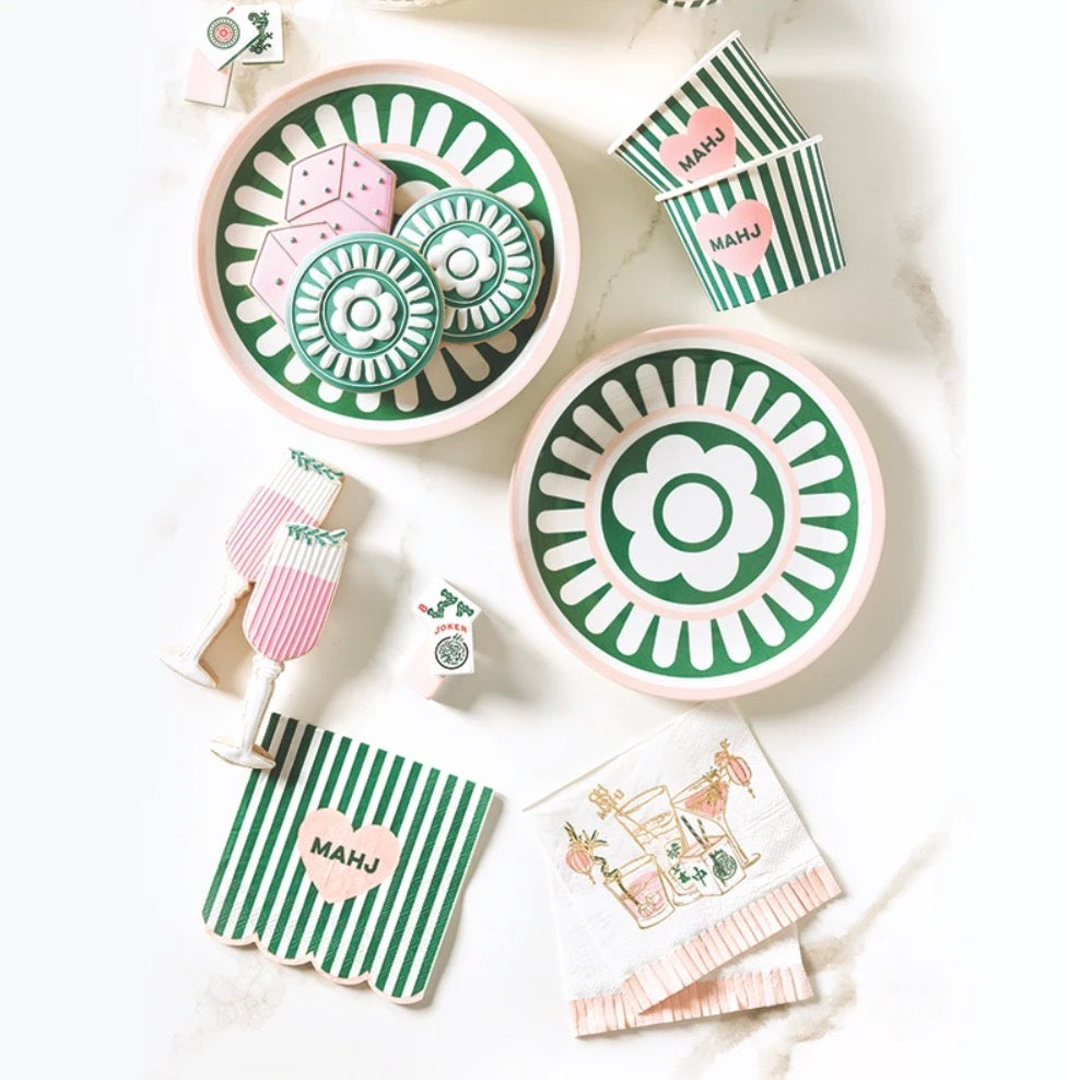 Mahj Cocktail Napkins available in standard cocktail size, featuring Mahjong tile designs.