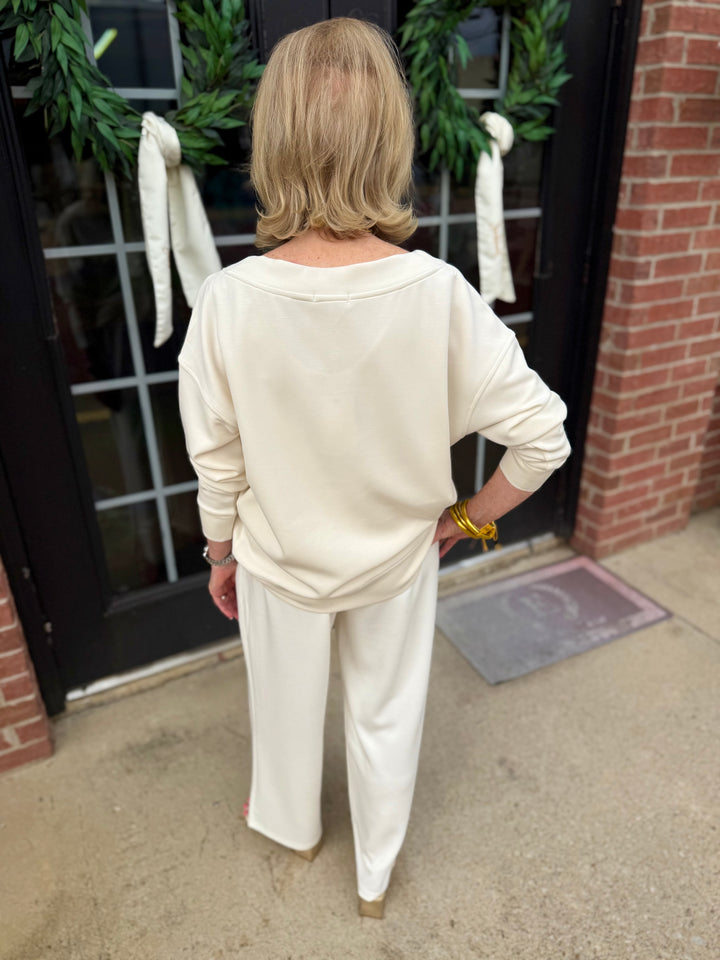 Hazel Ivory Top made from lightweight CloudSilk™ modal blend, drapes elegantly; available in sizes XS-XL.