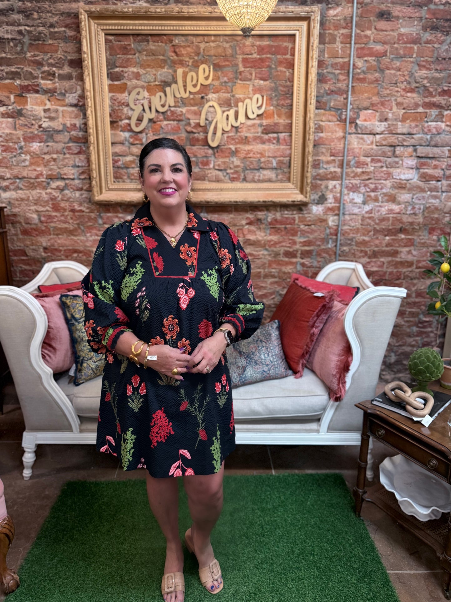 Mix Floral Textured Shift Dress