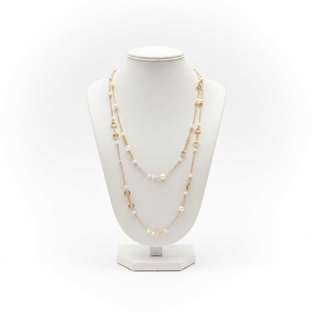 Candy Gold Pearl Necklace with pearl and gold bead accents and horse-bit details; available in multiple sizes.