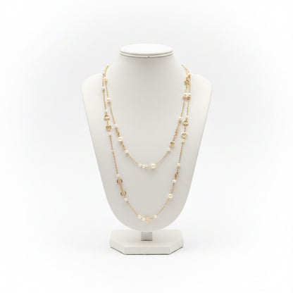 Candy Gold Pearl Necklace with pearl and gold bead accents and horse-bit details; available in multiple sizes.