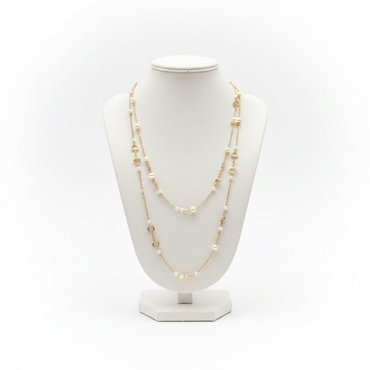 Candy Gold Pearl Necklace with pearl and gold bead accents and horse-bit details; available in multiple sizes.