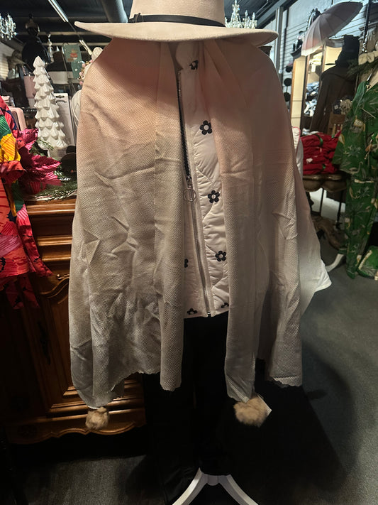 Chevron Ombré Scarf/ Shawl Fur Pom Pom