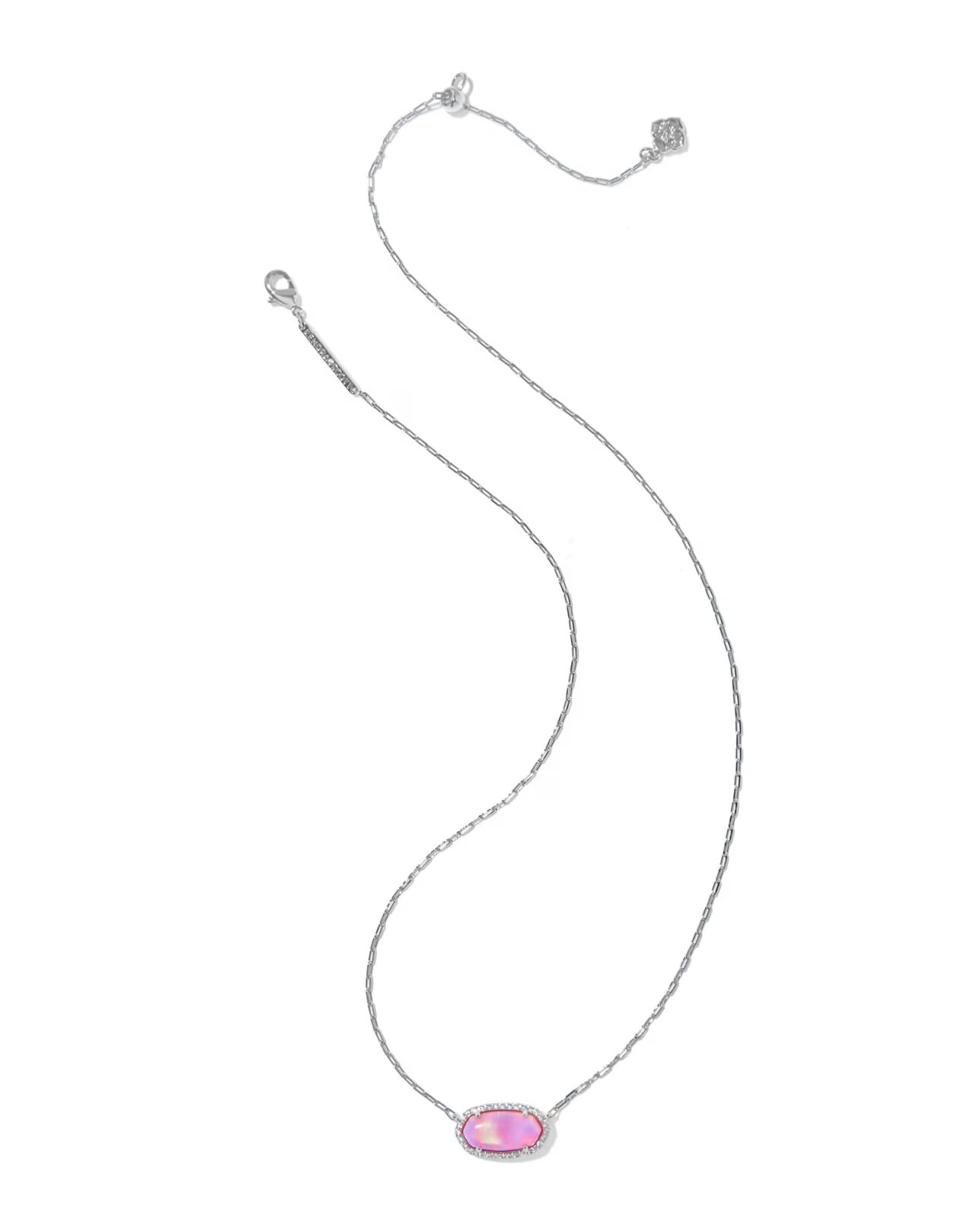 Elisa Pave Frame Pink Opalescent Resin Short Pendant Necklace | Kendra Scott