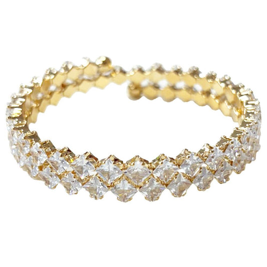 Cubic Zirconia Round Memory Wire Cuff Bracelet